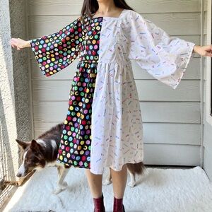 Handmade Alphabet Rainbow Dot Black&White Half&Half Split Dress SKU 08071